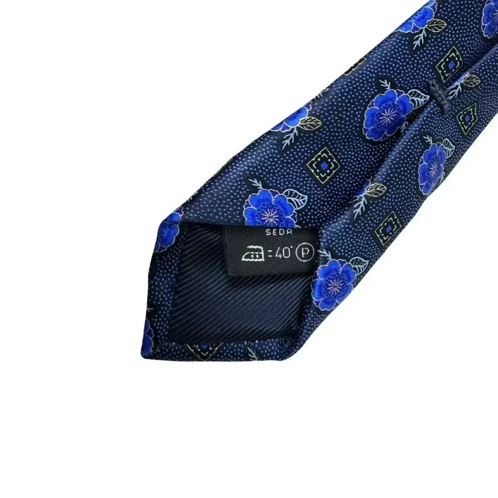 Ermenegilda Zegna blue Floral Silk Tie Recent Made In Italy
